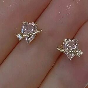 BUY ONE GET ONE FREE Gold and Pink Heart Stud Earrings Artificial jewelry